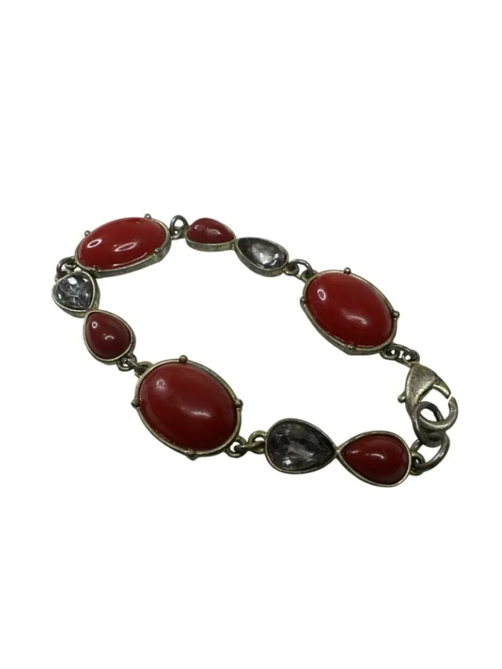 Tennis Bracelet Enamel Cherry Red Rhinestone Faceted Costume Jewelry 7